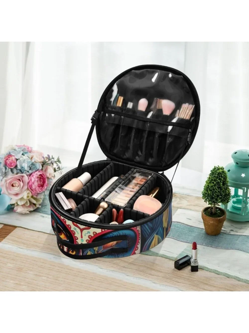 Dia de Muertos Sugar Skull Makeup Case - Portable Travel Artist Storage Bag